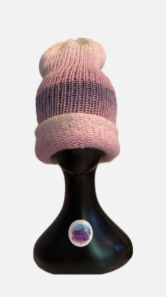 Purple Striped Knit Beanie
