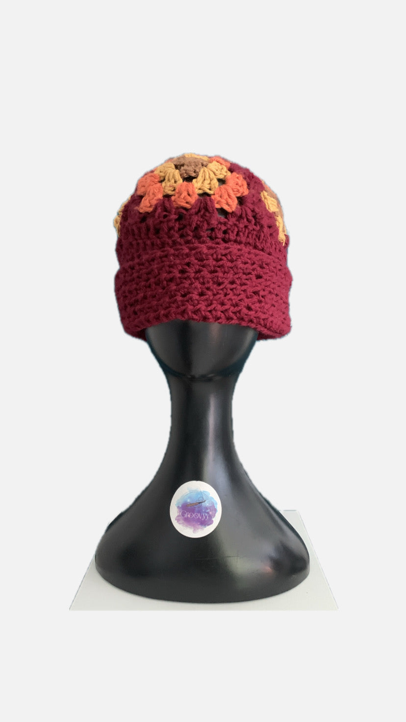 Burgundy Granny Square Beanie