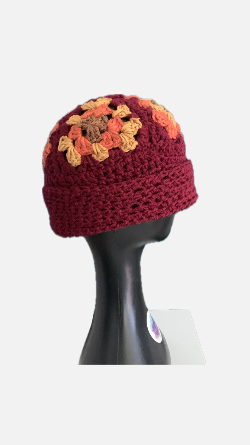 Burgundy Granny Square Beanie