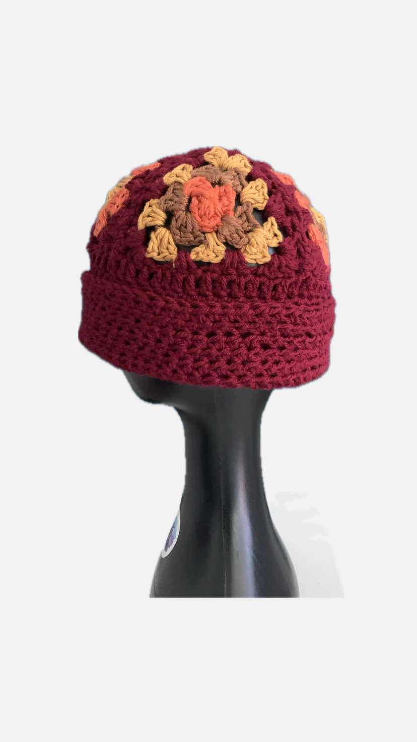 Burgundy Granny Square Beanie