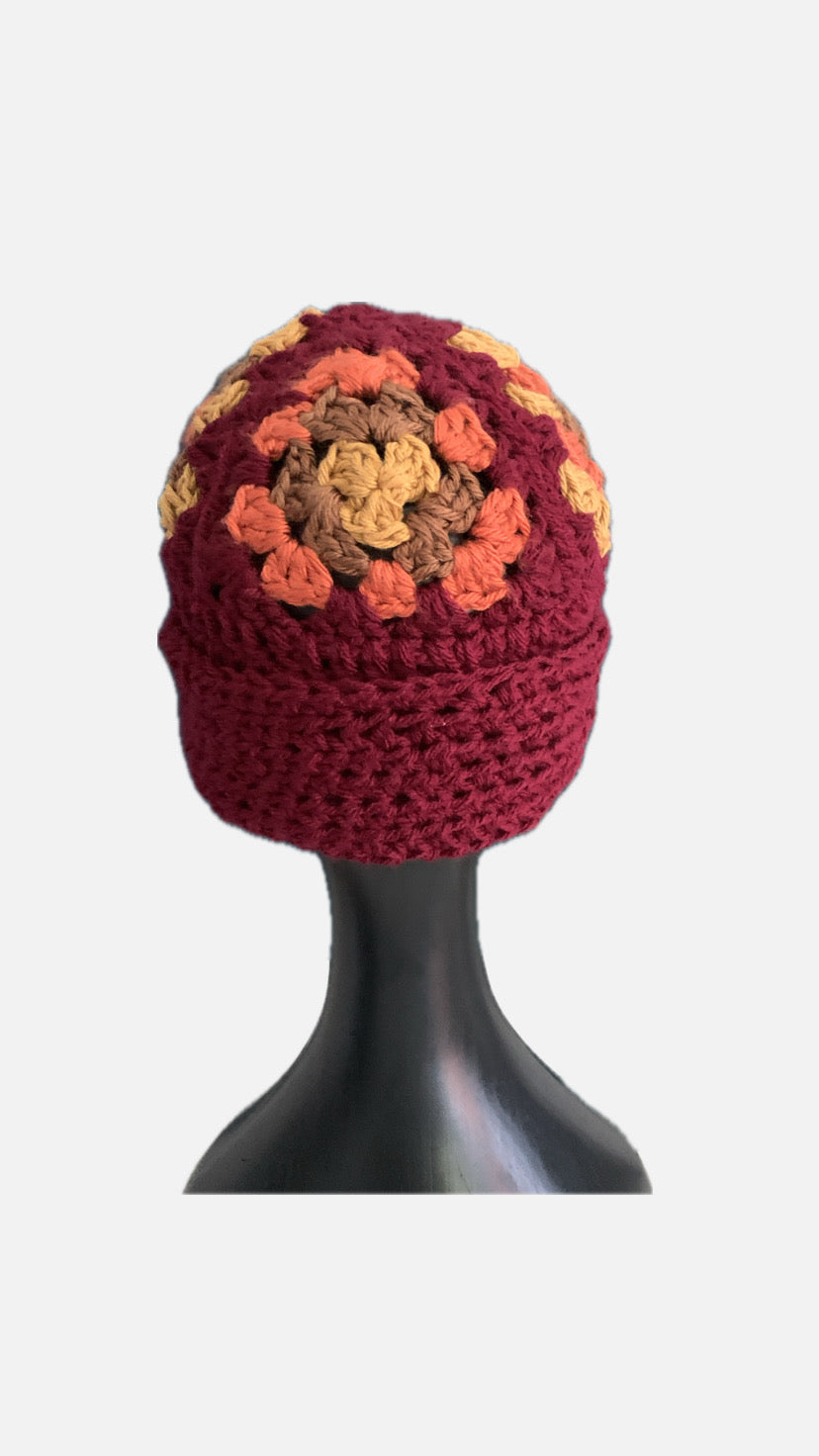 Burgundy Granny Square Beanie